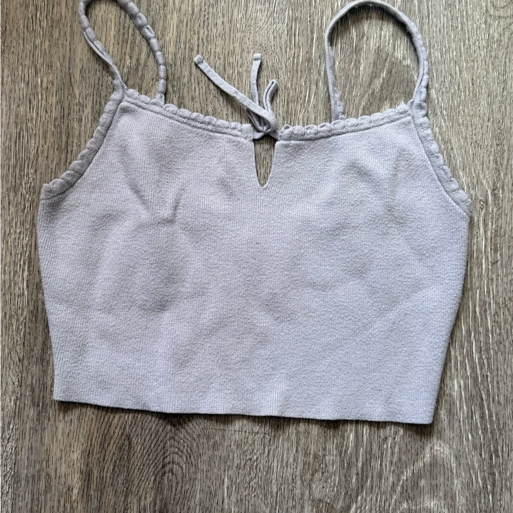 La Hearts Purple Sleeveless Tie Front Crop Tank Top